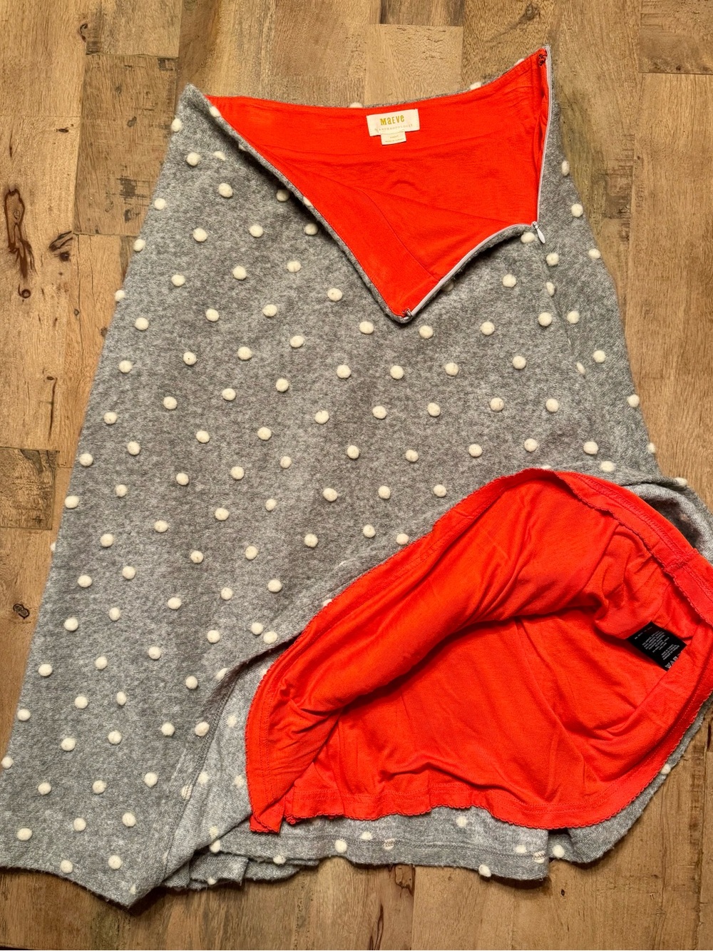 Maeve Anthropologie Wool Blend Raised Polka Dot Midi Skirt Gray Orange XS - Picture 4 of 8